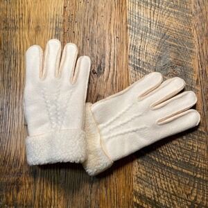 Womens Lands End Cream Sherpa Lined Winter Gloves Cozy Warm Fleece SKI Winter